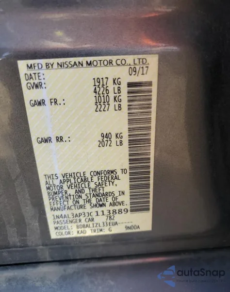 2018 Nissan Altima 2.5 из США, поврежденный, VIN 1N4AL3AP3JC113889